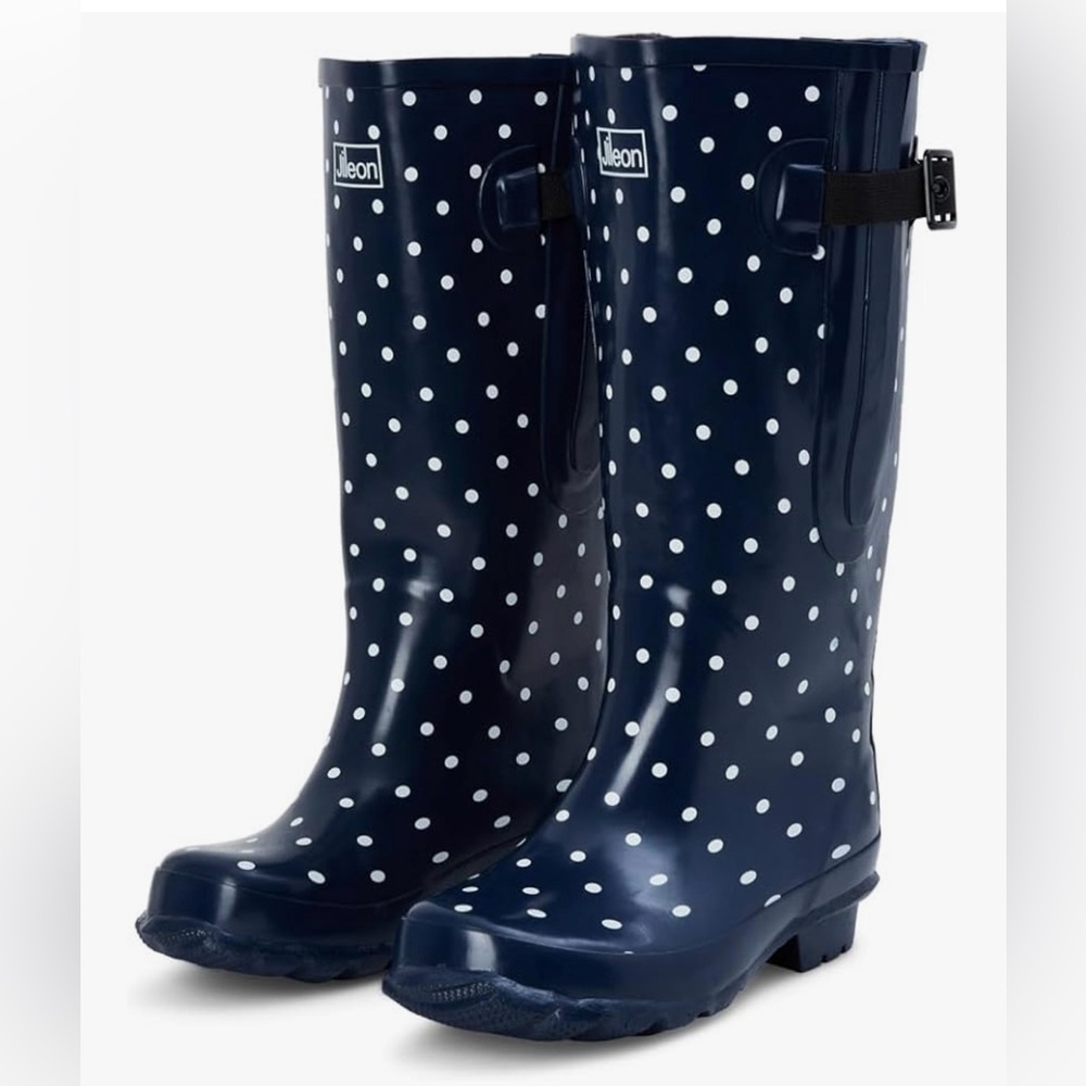 Jileon Women's Polka Dot Rain Boots - Navy
